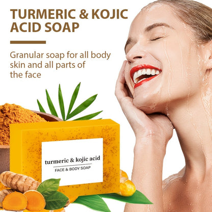 Kojic Acid Turmeric Soap Bar Set 12 Pack 100g with 4 Bubble Nets – Ginger Lemon Handmade Moisturizing Brightening Body Soap for Dark Spots