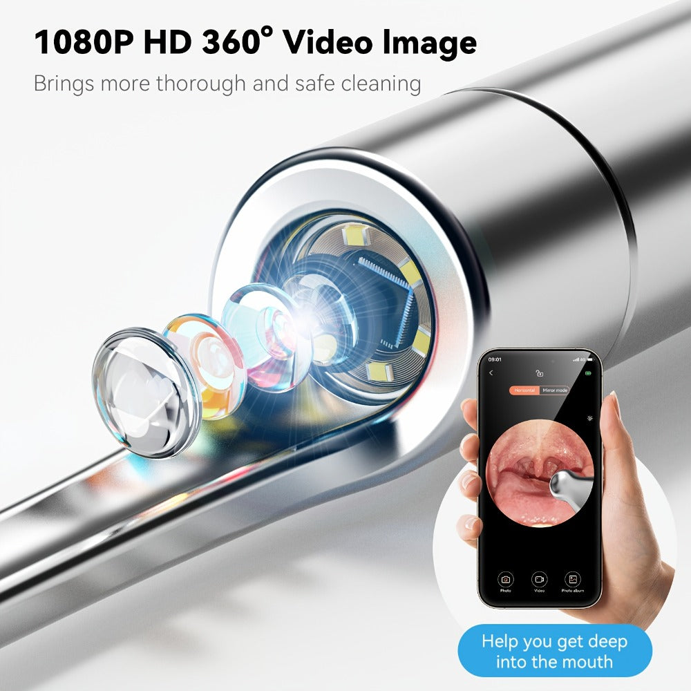 Tonsil Stone Remover with Camera 1080P HD Visual Oral Care Kit - 6 LED Lights, 5 Stainless Steel Tips