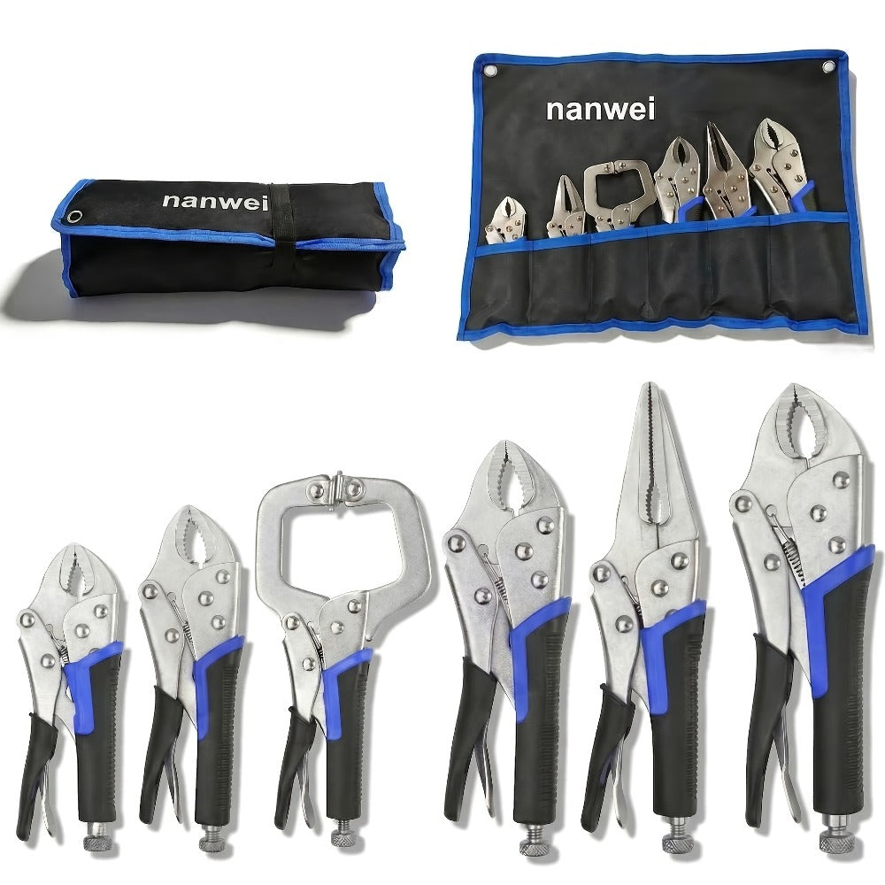 Pliers Set 6-Piece, Needle Nose, Curved & Locking C-Type Pliers, 5-10 Inch Sizes, Versatile Vise Grip Tool Kit for Home