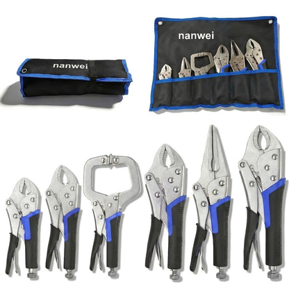 Pliers Set 6-Piece, Needle Nose, Curved & Locking C-Type Pliers, 5-10 Inch Sizes, Versatile Vise Grip Tool Kit for Home