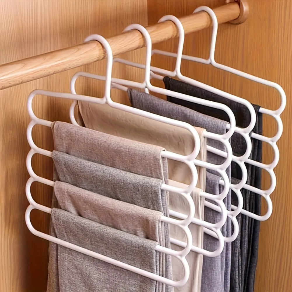 5-Layer Pants Rack Multi-Tier Anti-Slip Space Saving Hanger | 5 Pack Vertical Closet Organizer for Pants Scarves Clothing | Durable Plastic