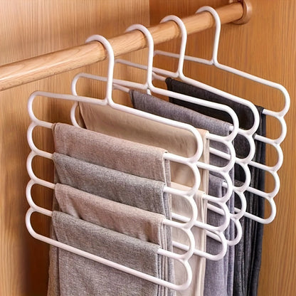 5-Layer Pants Rack Multi-Tier Anti-Slip Space Saving Hanger | 5 Pack Vertical Closet Organizer for Pants Scarves Clothing | Durable Plastic