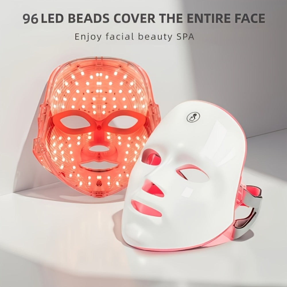 LED Light Therapy Face Mask 7-Function Photon Skin Rejuvenation Device - Red Blue Green Light for Bath Time, Home Spa and Personal Care