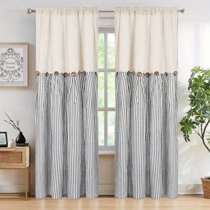 Semi Sheer Curtains Bohemian Linen Cotton Patchwork Grommet Top Window Drapes for Bedroom Living Room Kitchen Bathroom Cafe