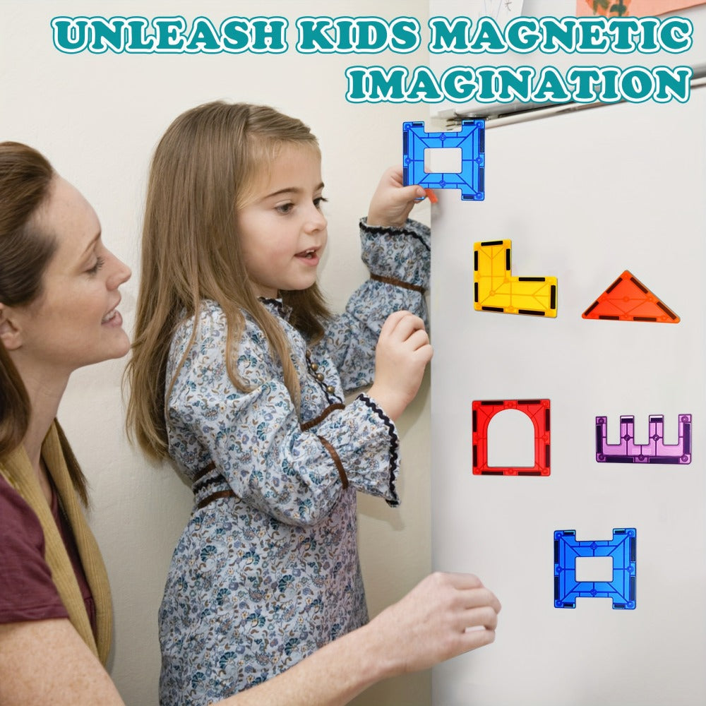 Magnetic Tiles for Kids 106/136pcs with 2 Toy Cars – STEM Approved Educational Magnet Building Blocks Set Stacking Puzzle Toy for Boys