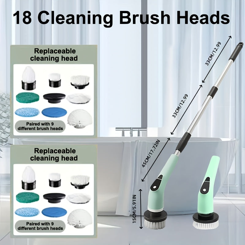 Electric Spin Scrubber with 9 Interchangeable Brush Heads 5 Speed Settings & 3 Extendable for Home Cooking, Dining and Outdoor Meals