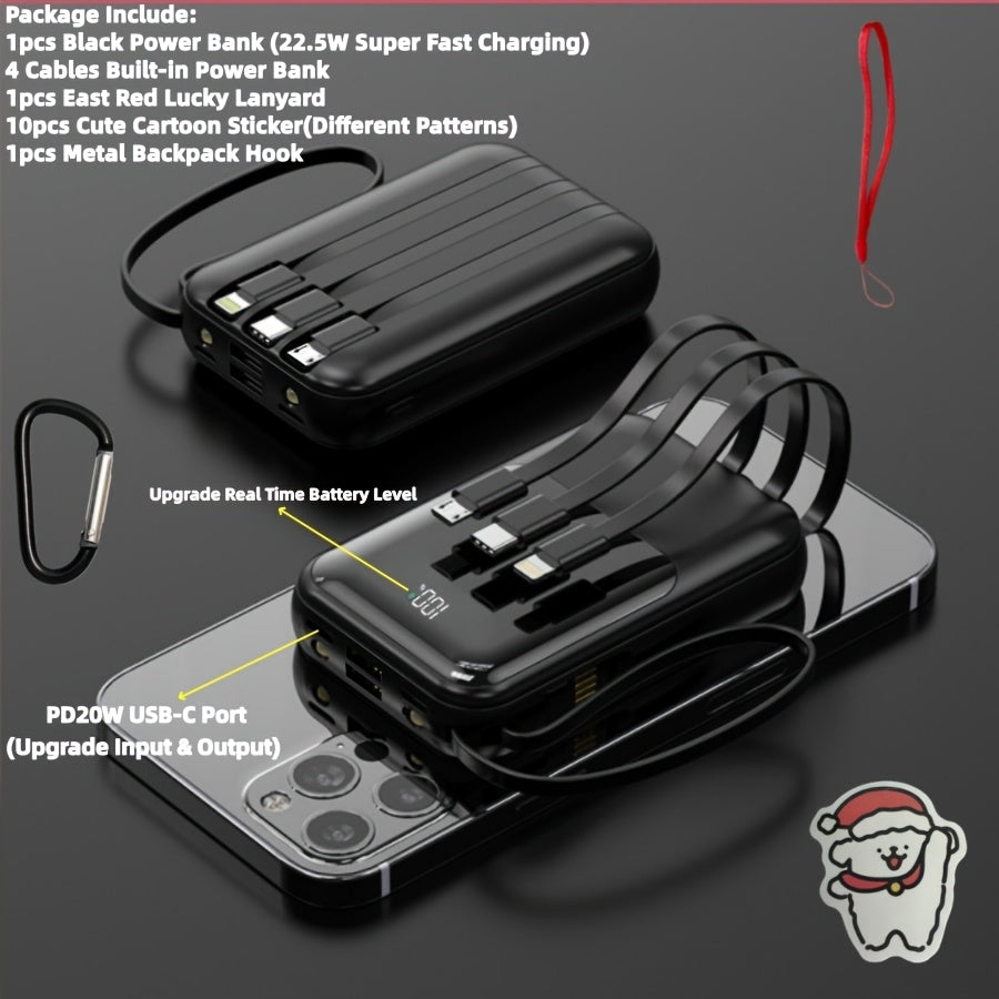 10000mAh Mini Power Bank 4 Built-In Cables Ultra-Bright LED Digital Display for an Everyday Personal Care Routine
