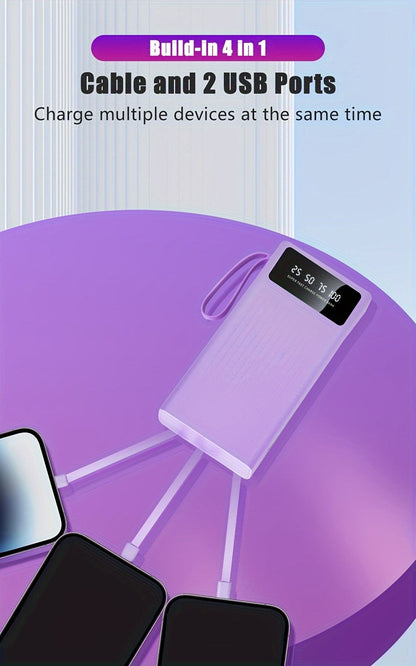 Power Bank for Camping, 10000-30000mAh with 15W Charging, Four-in-One Cable and Four-Mode Camping Light