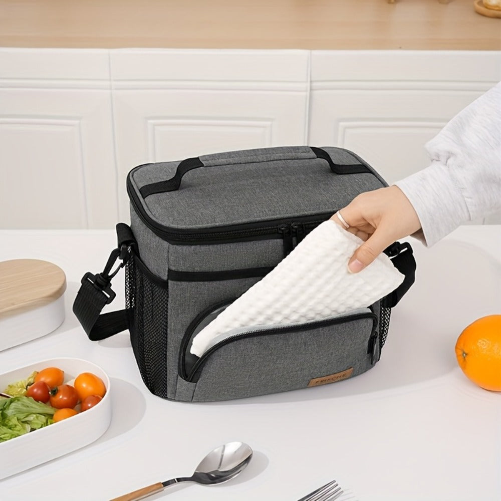 Insulated Lunch Bag with Adjustable Shoulder Strap – Leakproof Reusable Cooler Bag for Men Women Portable Fresh Keeper | Black Grey Blue |