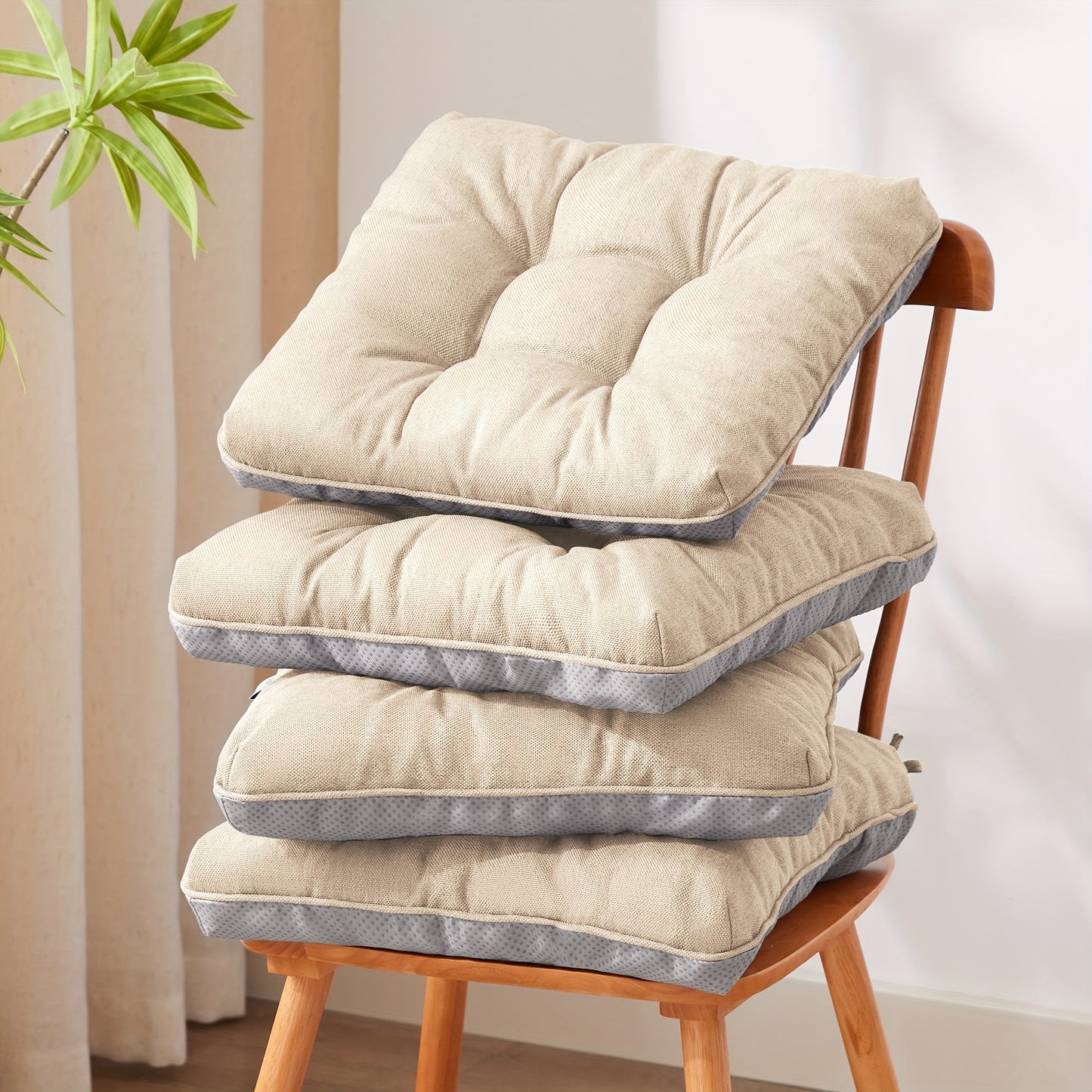 Memory Foam Chair Cushions Set of 4 – Kitchen Chair Pads with Non-Slip Backing & Ties, 500GSM Thick Seat Cushions for Dining Chairs Indoor
