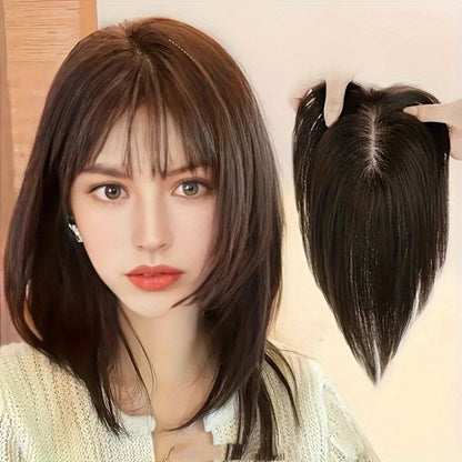 Hair Topper with Bangs for Women Thinning Hair Crown Coverage 10 Inch Lightweight Clip In Top Wig Volume Boost Black Dark Brown Light Brown
