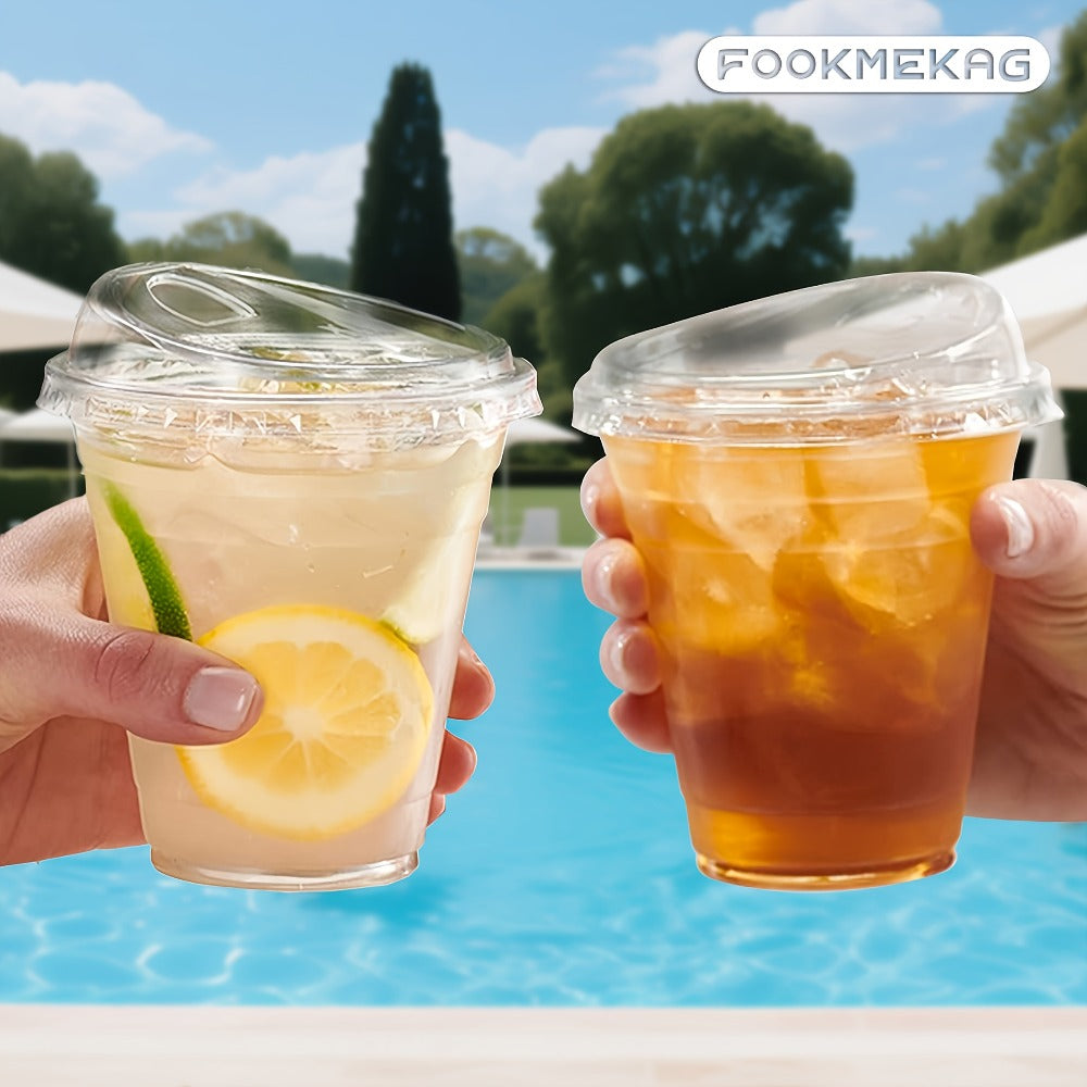 Disposable Clear PET Cups with Lids 50 Sets, Transparent Plastic Cups for Coffee Smoothies Cold Drinks Parties Picnics Travel