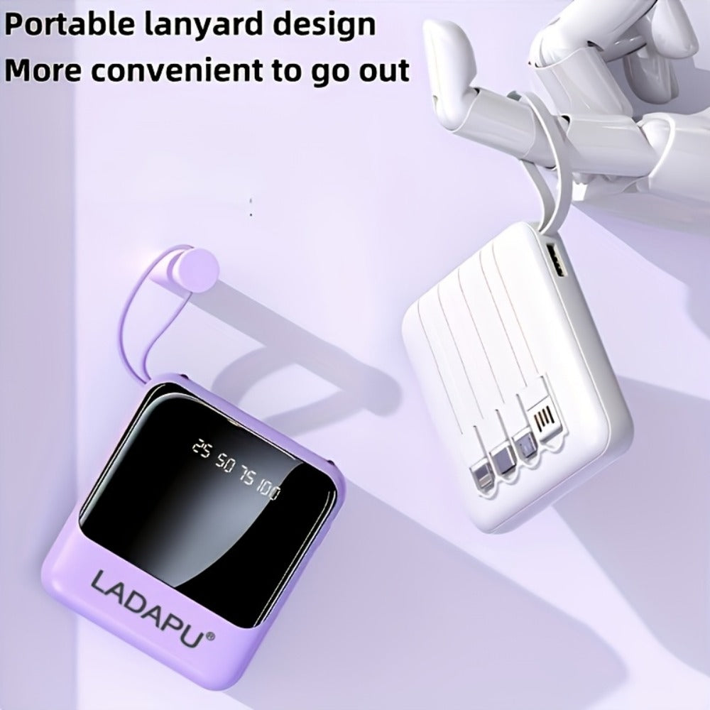 Power Bank 10000mAh with Built-In Cable Set, 5W/15W/22.5W selections, Display and Lanyard for Travel