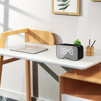 Portable Bluetooth Speaker with LED Mirror Display, Wireless Mic, FM, TF and Alarm in Three Colors