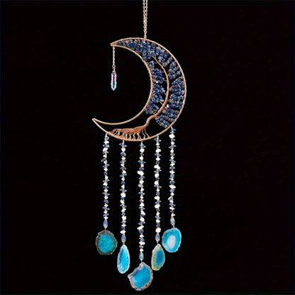 Dreamcatcher Moon Suncatcher Wall Hanging, Handmade Boho Wind Chime Pendant for Indoor Outdoor Garden