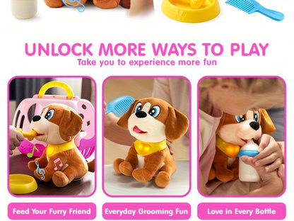 Interactive Plush Dog Toy for Toddlers with Carrier Set Music Lights Sounds with the Listed Color, Size or Set Options for Everyday Use
