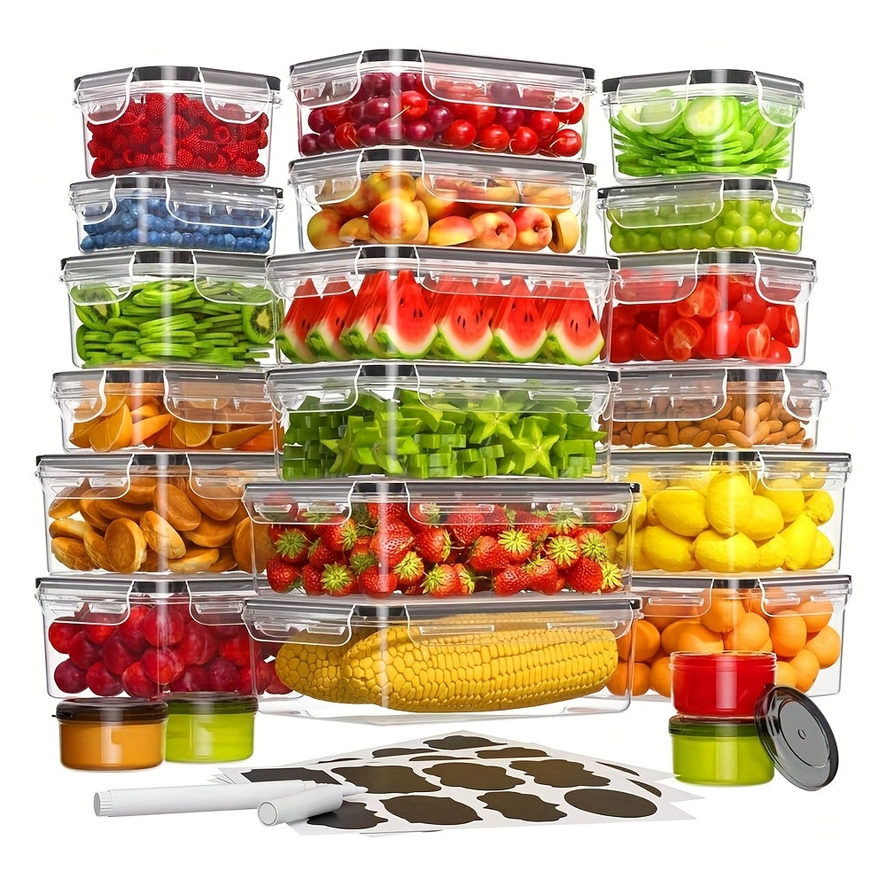 Lunch Box Food Storage Organizer with Flip-Top Lids and Multi-Size Plastic Container Sets for Kitchen and Pantry Organization