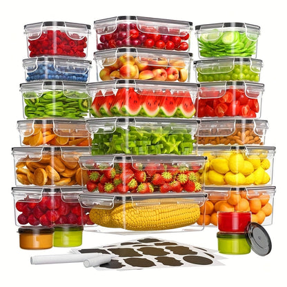 Lunch Box Food Storage Organizer with Flip-Top Lids and Multi-Size Plastic Container Sets for Kitchen and Pantry Organization