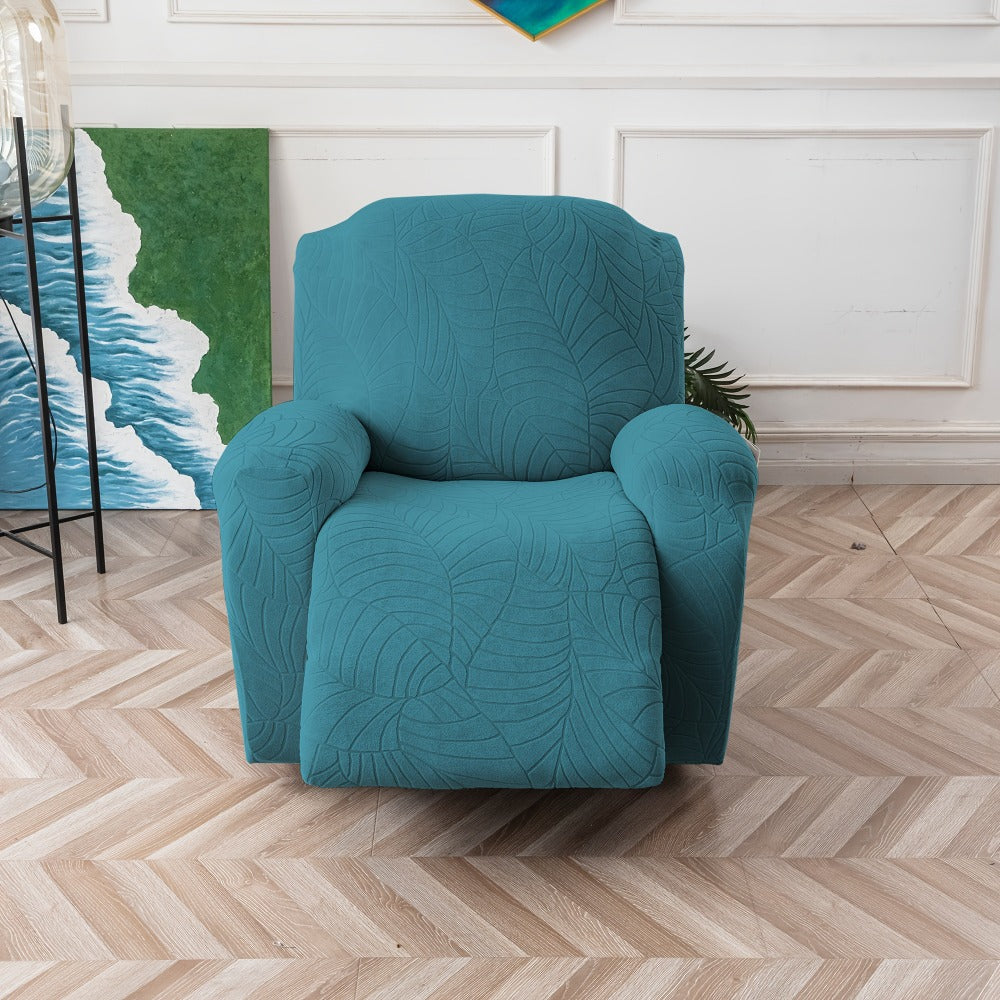 Recliner Chair Cover Slipcover 4-Piece Set – Leaf Jacquard Stretch Furniture Protector with Storage Pocket