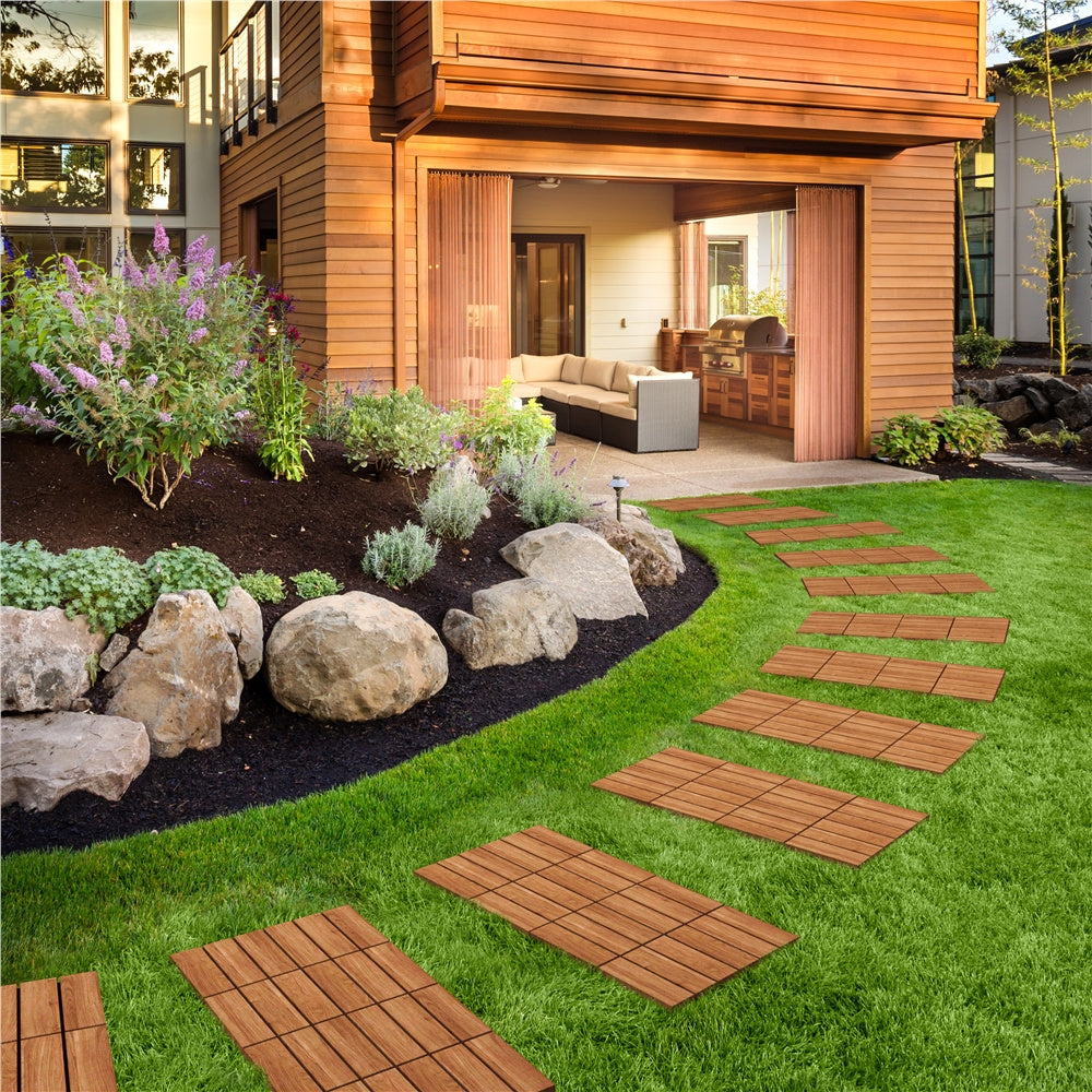 Wood-Look Interlocking Deck Tiles in 10- or 27-Piece Packs with Natural, Brown or Black Options