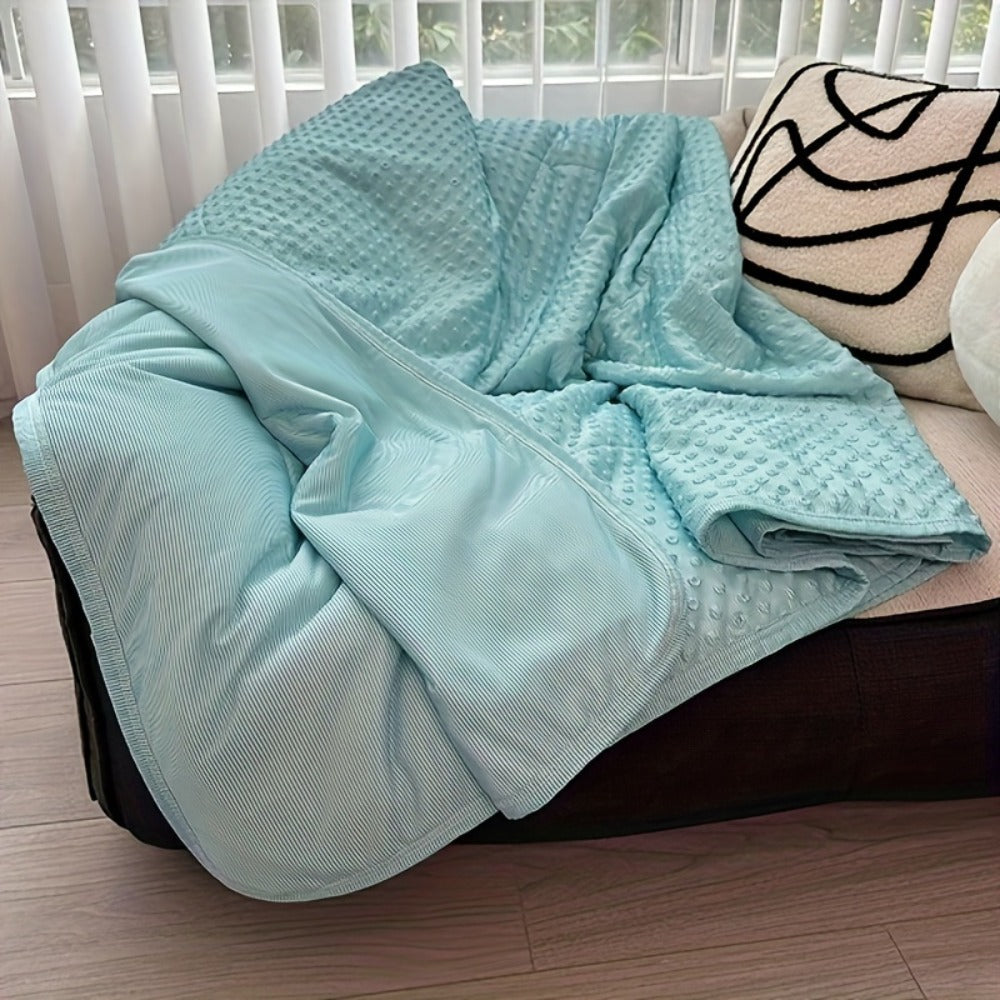 Cooling Blanket for Summer – Breathable Lightweight Throw with Soundwave Embossed Striped Design, 100% Polyester Machine Washable Blanket