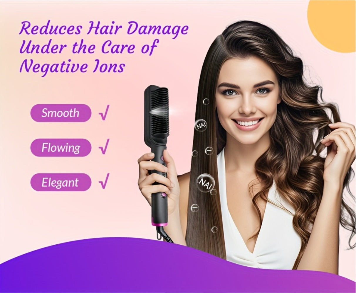 OD-6801 Black or OD-6806 Rose-Gold Heated Straightening Brush with Display, Glove and Three-Button Controls