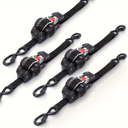 Ratchet Tie-Down Straps with Auto-Retract & Speed Control – Heavy-Duty Cargo Securing Kit with Hooks & Storage Bag | Motorcycle Transport
