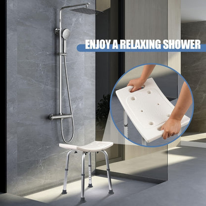 Shower Bench with Suction Feet, Adjustable Bath Stool, Aluminum, Bath Seat for Seniors, Adults & Disabled