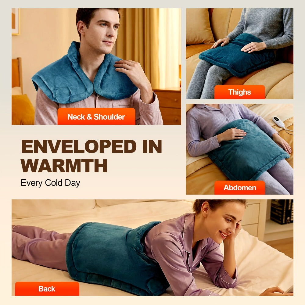 Graphene Heating Pad for Neck Shoulders & Back – 130W Weighted Electric Pad, Soft Flannel, Multiple Heat Settings, Timer & Auto Shut-Off