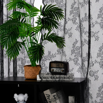 Two-Panel Floral Lace Window Curtain Set with Rod-Pocket Top, Three Colors and Six Metric Size Options