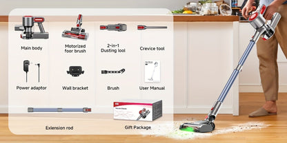 Cordless LED Stick Vacuum Cleaner with Removable Battery, Two Suction Modes and Seven Color Options