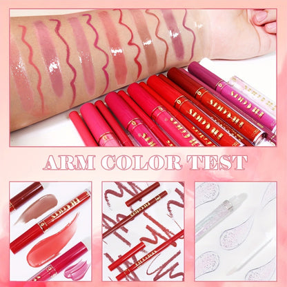 Lip Liner and Lip Gloss Kit 13 Piece Matte Non-Stick Waterproof Pigmented Long-Lasting Moisturizing Lip Glaze Combo Set for Defined Glossy