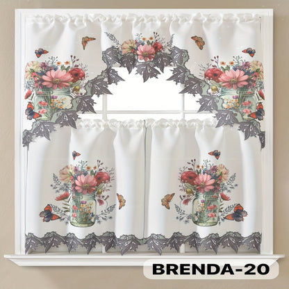 Kitchen Curtains 3 Piece Set Embroidered Satin Valance and Tiers – Rod Pocket Light Filtering Machine Washable 46 Colors
