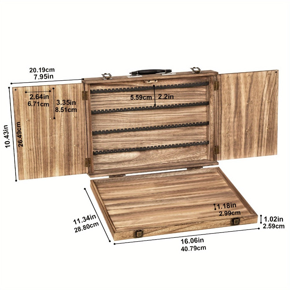 Wooden Jewelry Display Case with Lock & Buckle Closure – Vintage Tabletop Organizer Box for Earrings, Bracelets & Necklaces