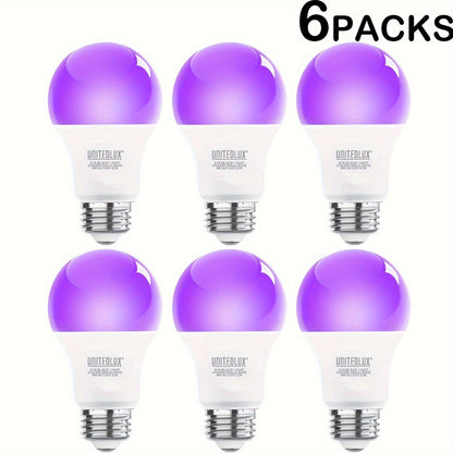 Black Light Bulbs 6 Pack A19 E26 LED UV Bulbs 9W 60W Equivalent 390-400nm UVA Glow in the Dark for Home, Desk and Accent Lighting