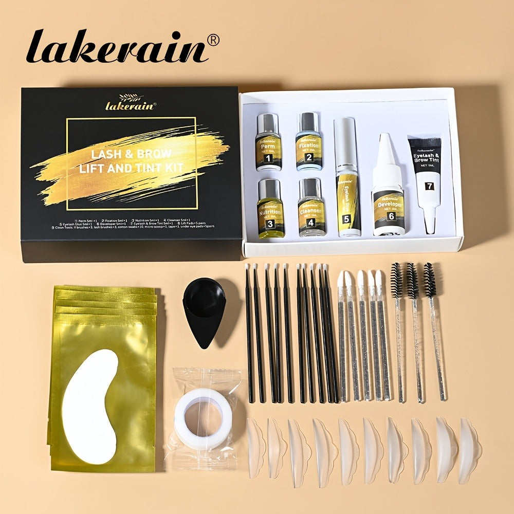 Lash Lift Kit & Brow Lamination Tint Set, 2-in-1 Eyelash Perm & Eyebrow Lamination with Black Brown Tint Dye
