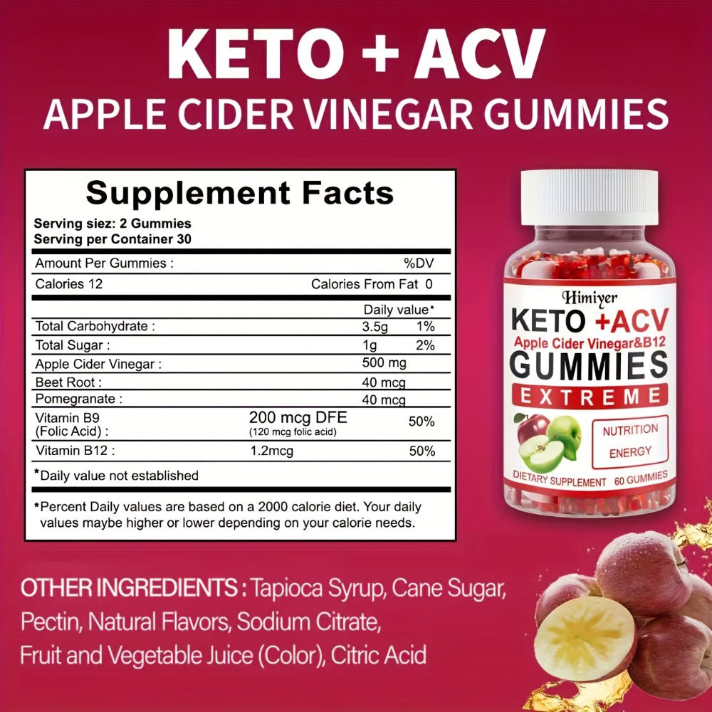 Keto ACV Gummies with Pomegranate Beet Juice B12 Vitamin C Vegan 60 Count for Women Men for Bath Time, Home Spa and Personal Care