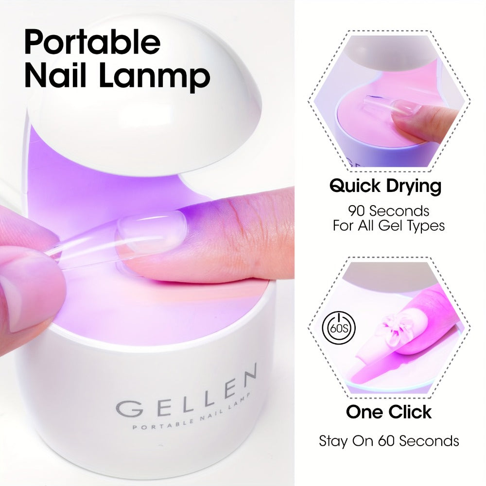 Solid Gel Nail Glue Kit with Mini LED Lamp – 8g UV Cure Gel Glue 28+ Days Long-Lasting Bond for Press On Nails Acrylic Tips Rhinestones