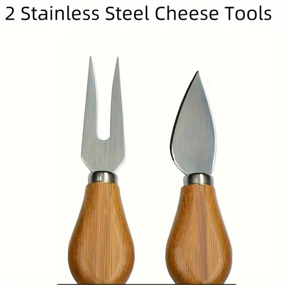 Bamboo Cheese Board Set with 2 Knives – Wood Charcuterie Platter Pizza Board Fruit Snack for Home Cooking, Dining and Outdoor Meals