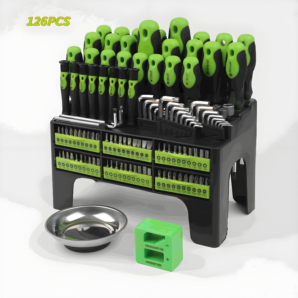 Screwdriver and Bit Organizer Set with 100-, 118- or 126-Piece Color-Coded Rack Configurations