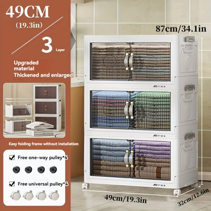 Collapsible Storage Bin with Lid, Foldable Storage Cabinet 2/3/4/5 Layer 48QT Plastic Organizer, Freestanding Storage Rack for Home