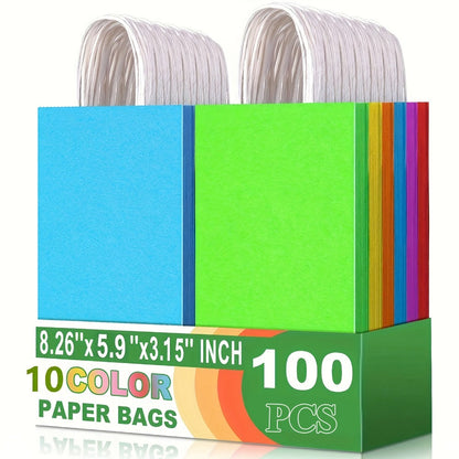 Paper Gift Bags with Handles Bulk 20/40/100pcs, Rainbow Colorful Kraft Party Favor Bags for Kids Birthday