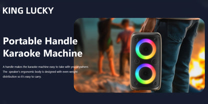 Portable Bluetooth Speaker Kinglucky Karaoke Model with 5.2 Wireless, RGB Lights, Included Mic, USB, TF and FM