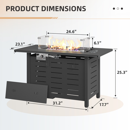 Propane Fire Pit Table Outdoor 50, 000 BTU Gas Fire Table with Lid Lava Rocks & Cover for Patio Backyard Deck Black Brown 40"/44"