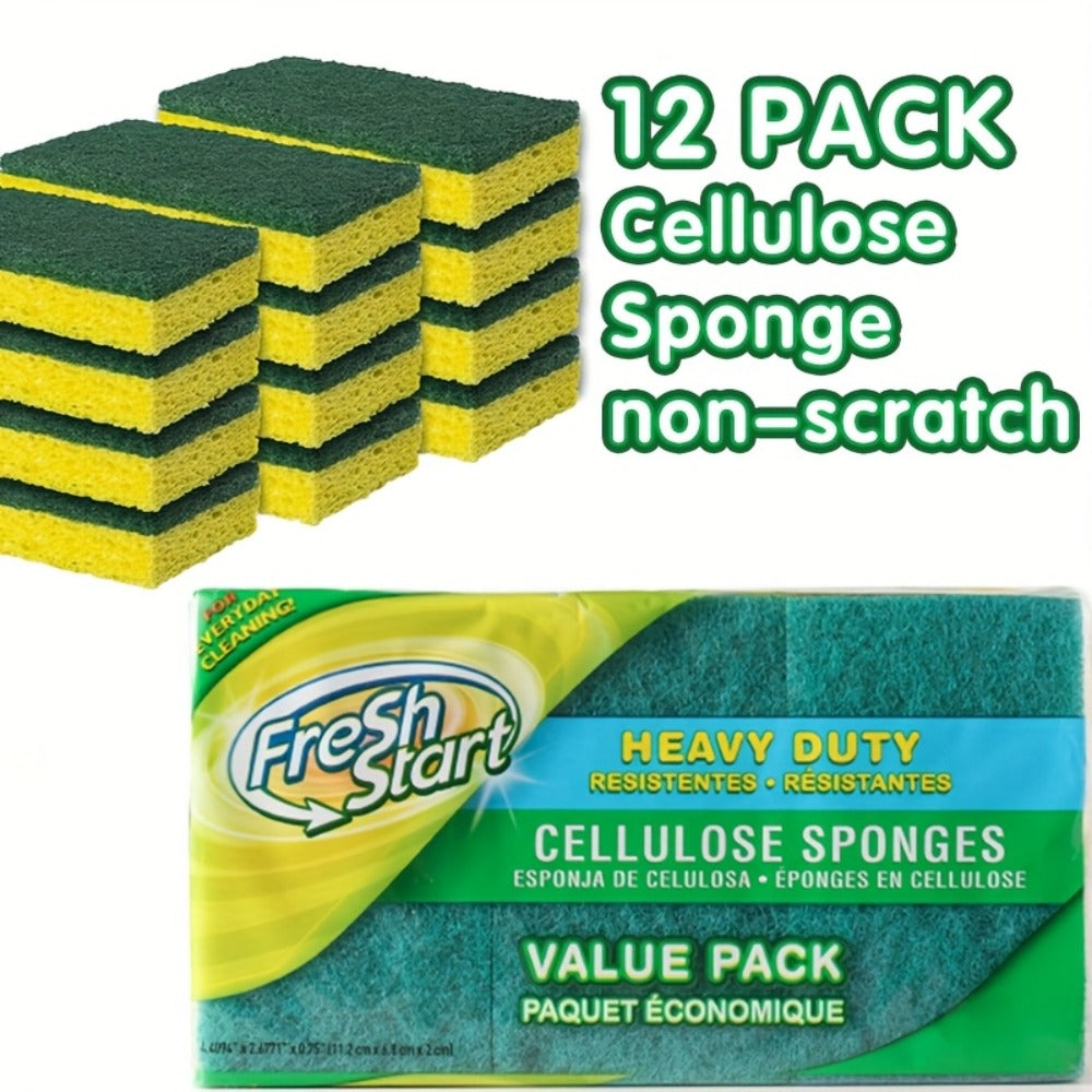 Non-Scratch Cellulose Sponge Dual-Sided with Tough Scouring Pad, Dishwashing Sponges for Kitchen