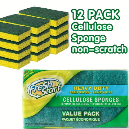 Non-Scratch Cellulose Sponge Dual-Sided with Tough Scouring Pad, Dishwashing Sponges for Kitchen