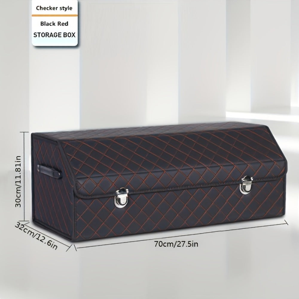 Car Trunk Organizer, Foldable PU Leather Lidded Box in Two Sizes with Lock-Style Closure and Three Color Options