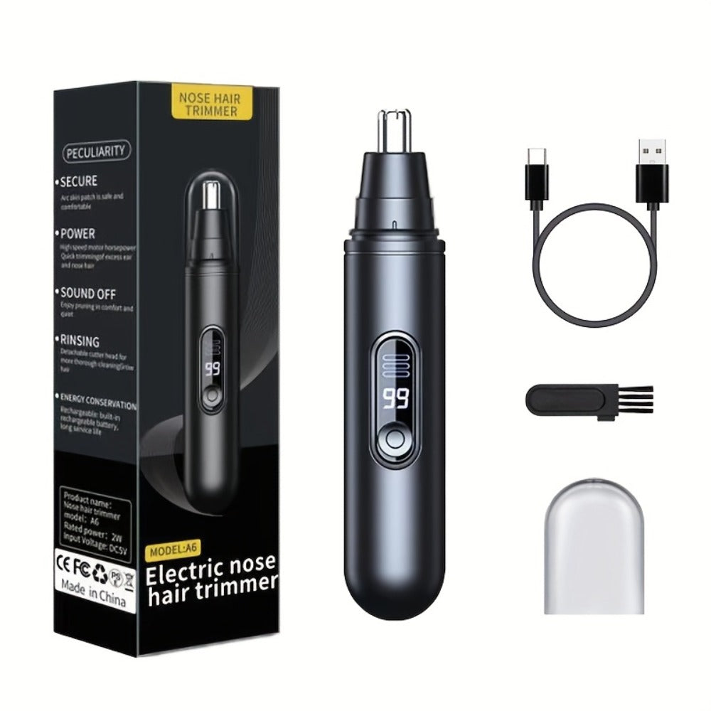 Electric Nose Trimmer with LED Display – USB Rechargeable Painless Facial Hair Removal Device for Men & Women, Nose Ear & Eyebrow Trimmer