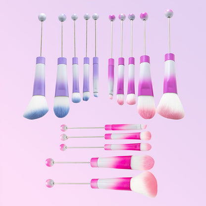 Makeup Brush Set, 15-Piece Bead-Ready Metal Handle Collection with Powder, Blush, Eyeshadow and Angled Brush Shapes