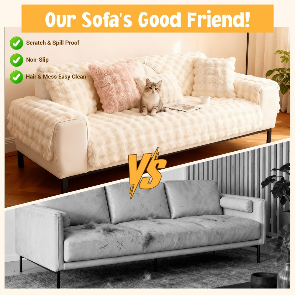 Sofa Cover Bubble Faux Rabbit Fur Panels with Silicone-Dot Backing for Seat, Armrest or Backrest